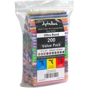 200 Pack Color Hot Glue Sticks. Variety Colored Hot Glue Dispenser Stick. Hot Melt Adhesive Mini Glues Sticks for DIY Art Craft Repair Bonding Bulk Gold Black Yellow Pink Red Purple