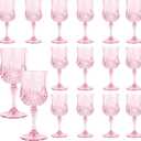 16 Pack Plastic Wine Glasses,10oz Unbreakable Vintage Style Goblets,Reusable Crystal Like Drinking Glass for Wedding Reception, Party Supplies (Pink)
