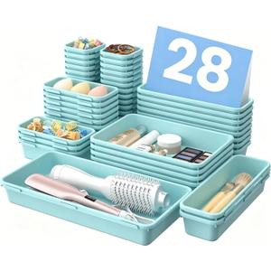 A-LuGei Military Grade Drawer Organizer, Makeup organizer, Holds 177 Items Bathroom Organizers and Storage, Organization and Storage, Desk Drawer Organizer for Vanity (Blue)
