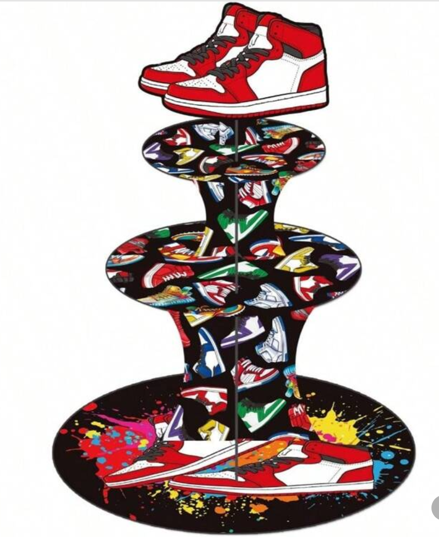 Sneaker Shoes Cupcake Stand Sneaker Birthday Party Decorations 3Tiers Basketball Shoes Theme Cupcake Tower Sneaker Cupcake Dessert Holder For Sport Theme Baby Shower Supplies