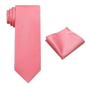 KOOELLE Mens Tie Set Solid Color 3.15" (8CM) Formal Pink Tie and Pocket Square Set For Men