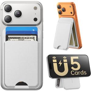 For MagSafe Wallet with Stand, 5 Card Holder, Slim Leather Magnetic Wallet For iPhone 17/16/15/14/13/12 Pro Max Plus Air Series, 3 Card Slots & 1 Cash Slot,White