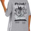 Womens Vintage Graphic Tee Shirt Cat Print Short Sleeve Loose Tunic Tops Gothic Oversized Punk Baggy Shirts (Gray, XL)