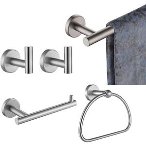 JQK Bathroom Hardware Set, 5-Piece Bath Accessories Set Brushed Finished Wall Mount Includes 24 in Towel Bar, 7 in Towel Ring, Toilet Paper Holder, 2 Towel Hooks, BAS165-BN