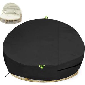 Outdoor Daybed Cover Waterproof, 600D Round Patio Sofa Cover, Heavy Duty Outdoor Canopy Daybed Sofa Cover - 88"X35''/18H (Black)