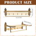 Vintage Brass Foldable Towel Rack with Hooks, Foldable Wall Mounted Bathroom Shelf, Double Towel Bars Antique Gold Aluminum Rail Holder for Bathroom, Entryway, and Kitchen(24")