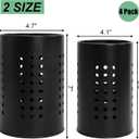 Nicunom Set of 4 Kitchen Utensil Holder for Counter, 2 Size Black Stainless Steel Cutlery Holder Large Cooking Utensil Crock Round Flatware Silverware Spatulas Utensil Organizer for Countertop
