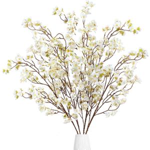 Sggvecsy Artificial Cherry Blossom Flowers 4 Pcs Faux Cherry Blossom Stems Faux Silk Cherry Blossom Branches 41 Fake Flowers Long Stems for Vase Arrangements Home Wedding Table Decor (White)