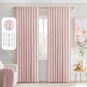 MIULEE Baby Pink Back Tab Blackout Curtains 84 Inch Length 2 Panels Set for Living Room Bedroom Privacy, Rod Pocket/Pinch Pleated Thermal Insulated Room Darkening Light Blocking Curtains 52x84 Inch