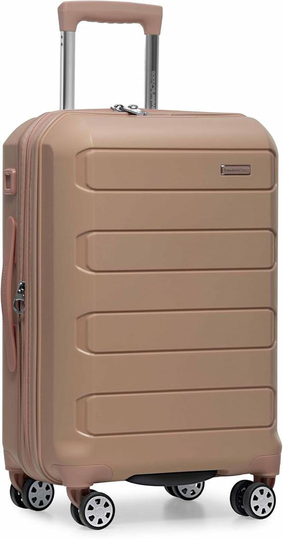Traveler's Choice Pagosa Indestructible Hard shell Expandable Spinner Luggage, Latte Beige, 22-Inch Carry-on