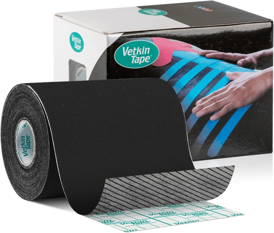 VETKIN VetkinTape Veterinary Kinesiology Tape Black | Kinesiology Tape for Horses & Dogs | Equine & Canine Kinesiotape | Latex Free and Quality Mark Certified Ktape | 4 inch | Pack of 1 Roll (Black)