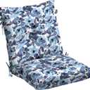 Arden Selections Outdoor Plush Modern Tufted Blowfill Dining Chair Cushion, 21 x 40, Water Repellent, Fade Resistant, Tufted Cushion for Dining and Bistro Chairs, Blue Garden Floral, Pack of 2