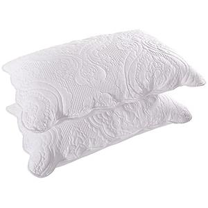 BOSOWOS Quilted Pillow Shams Set of 2, Decorative Microfiber Standard Bed Pillow Shams, Soft Pillow Covers with Envelope Closure (White, 2Pcs:20 x 36inch)