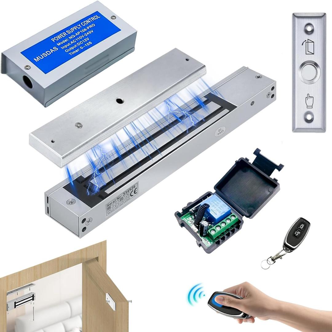 Upgrade Electric Magnetic Lock for Door 600lb Electromagnetic Door Lock Kit Access Control System, 2 Remote Control, Built-in Door Buzzer Entry System