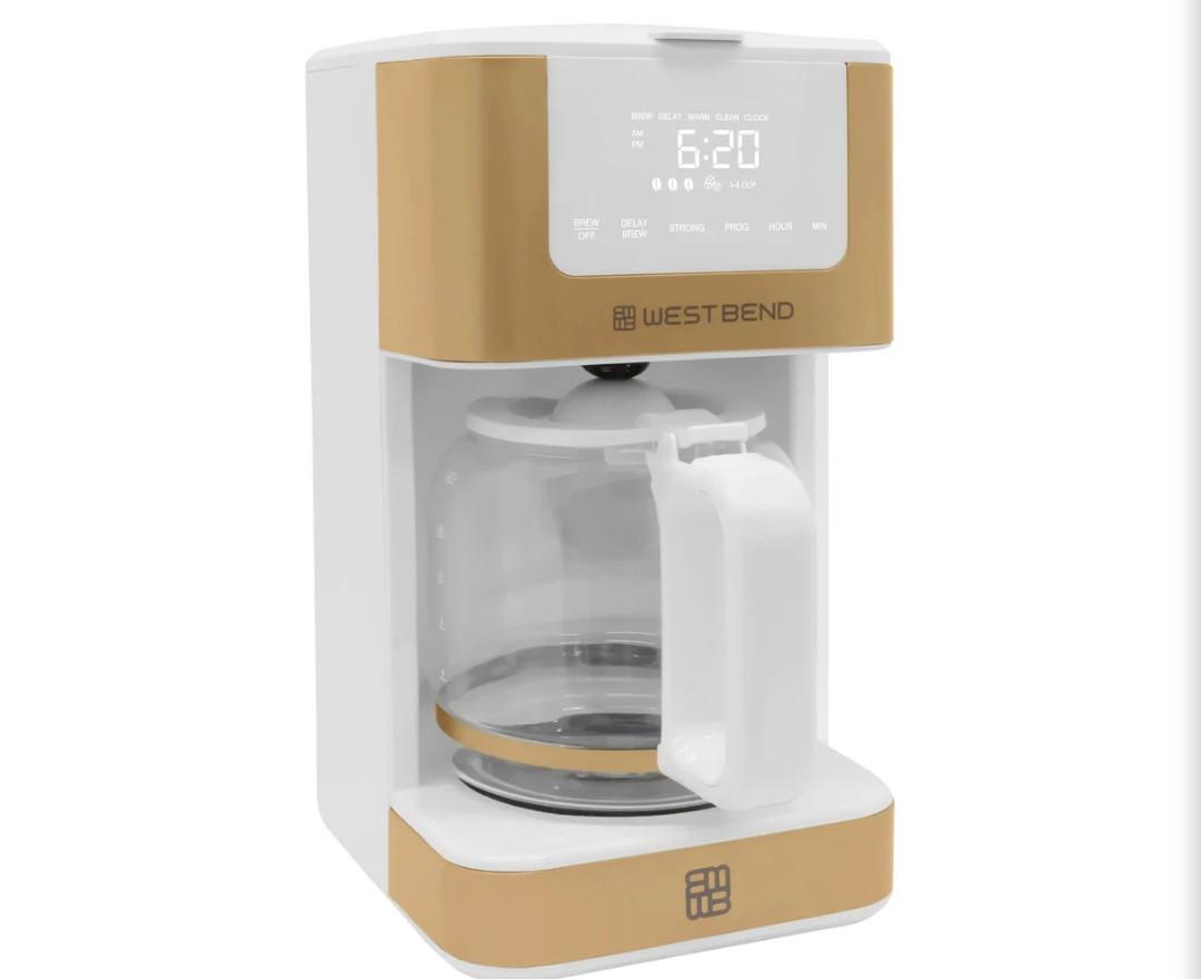 West Bend Timeless 12 Cup Hot & Iced Coffee Maker, White & Gold