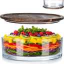 LemonRoad 9.6 Inch Large Salad Bowl with Acacia Wood Lid Glass Thick Salad Trifle Bowl Versatile Mixing and Serving Dish for Dessert Fruit Pasta Ice Cream Cake Baking Dishwasher Safe