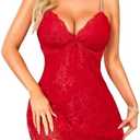 RSLOVE Womens Lingerie Lace Nightgown - Sexy Nightwear Spaghetti Strap Sleepwear Babydoll Chemise V Neck Soft Sleepshirt, M