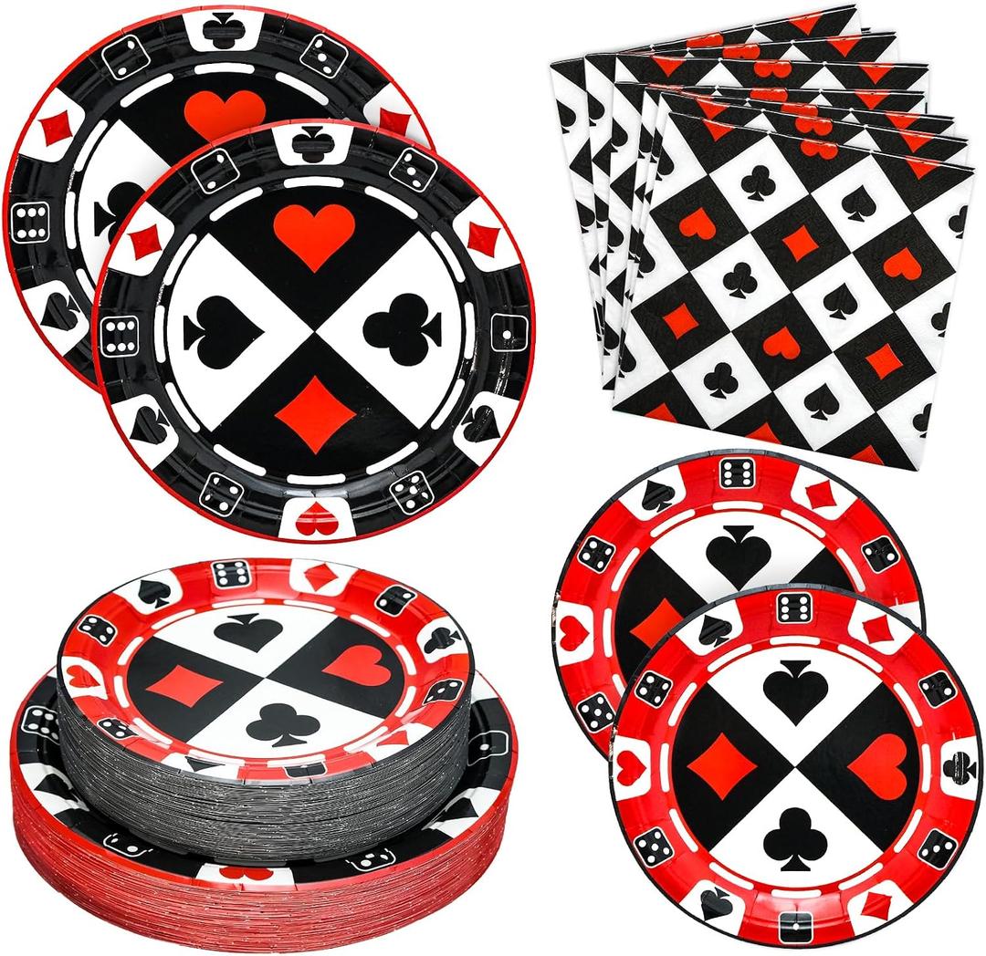 180PCS Casino Party Supplies Serve 60, Poker Party Paper Plates and Napkins Kit for Casino Night Poker Club Birthday Party Decorations, Includes Dinner Plates, Dessert Plates, Napkins