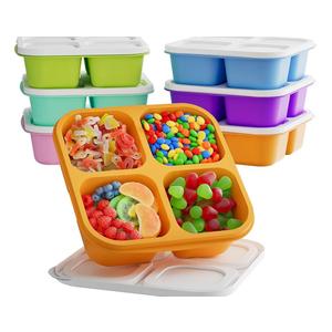 KEMETHY 6 Pcs Bento Snack Containers, Reusable 4 Compartment Food Storage Container with Lids, Divided Lunchable Container, Freezer, Microwave & Dishwasher Safe (6 Color)