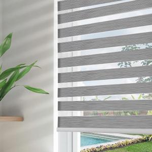 Joydeco Cordless Zebra Blinds for Windows, Dual Layer Free-Stop Zebra Shades Privacy Light Control for Day and Night, Light Filtering Sheer Blinds for Indoor Windows (Grey, 34" W x 75" H), 34" W X 75" H Ready Made