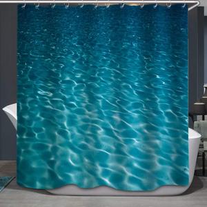 Ocean Decor Shower Curtain, Underwater Blue Ocean Waves Blue Ripple,Seascape Bright Sunshine Through Deep Blue Sea View Polyester Cloth Print Bathroom Curtains Include Hooks Sets 70w by 70L