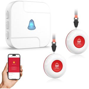 Wireless Caregiver Pager System with Call Button for Elderly at Home - Emergency Alert Button That Calls Cell Phone, 2 SOS Buttons + 1 Receiver for Seniors/Disabled (2.4GHz WiFi, No Monthly Fee)