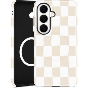Magnetic Checkered Case for Samsung Galaxy S23, Beige