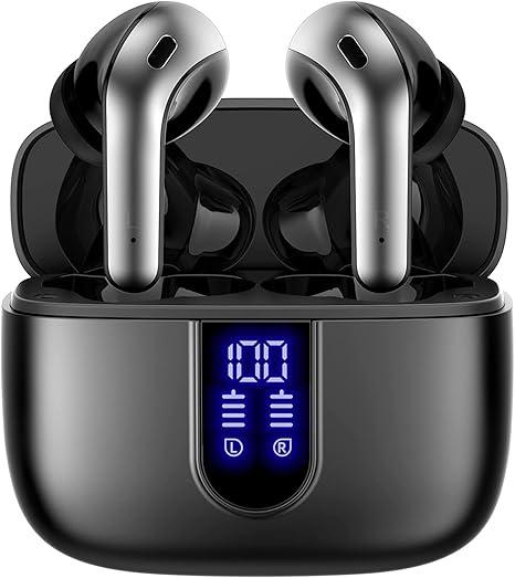  Bluetooth Headphones True Wireless Earbuds 60H Playback LED Power Display Earphones with Wireless Charging Case IPX5 Waterproof in-Ear Ear buds with Mic for TV Smart Phone Laptop Computer Sports