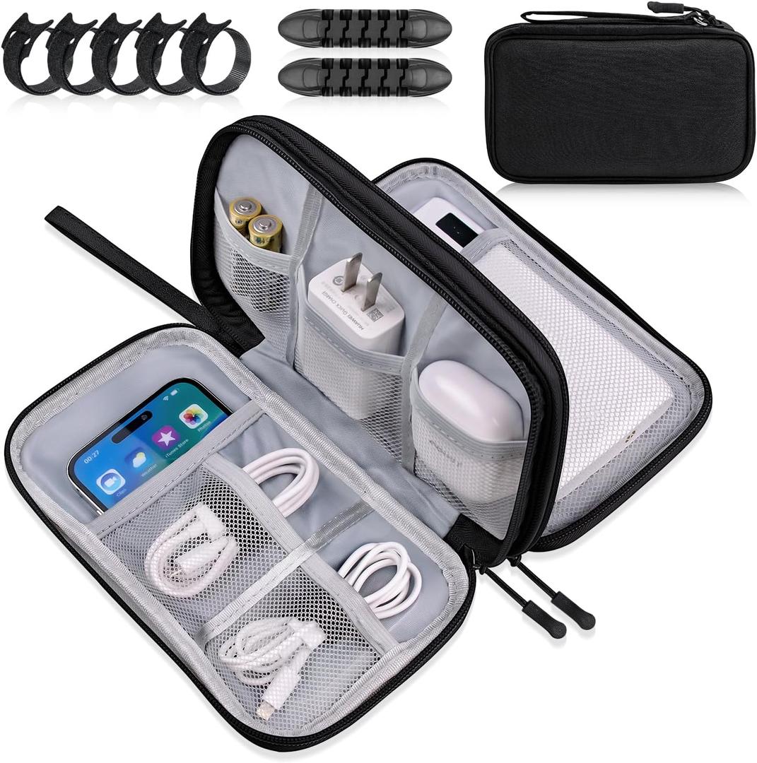 Electronics Organizer Travel Case, Travel Accessories Essentials for Men Women, Cord Organizer Travel Tech Pouch, Waterproof Double Layers Storage Bag for Cable, Charger, Phone, Earphone, Black