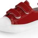 Toddler Boys and Girls Low Top Canvas Adjustable Strap Sneakers (6.5 Narrow Toddler, Red)