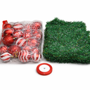 47 Pcs Christmas Chandelier Decor Set with 9 ft Garland Greenery with 280 Branches 21 Pcs Christmas Balls Ornaments Ribbons for Xmas Fireplace Staircase Indoor Outdoor Decor (Vivid)