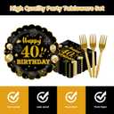 75 PCS 40th Birthday Party Supplies Paper Plates and Napkins,Black and Gold 40th Birthday Plates Napkins Tableware Set for Boys Girls Tableware Set Decorations