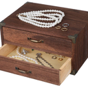 Kichvoe Vintage Wooden Drawer Storage Box with 2 Drawers Compact Desktop Organizer Cabinet for Office Supplies Jewelry Makeup and Home Desk 9.44X7.08X5.11 Inches