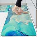 Teal Kitchen Mats Cushioned Anti Fatigue, Gold Marble Kitchen Rugs Set of 2 Non Slip Waterproof Comfort Memory Foam Kitchen Standing Mats for Floor Laundry Room, Office, Sink