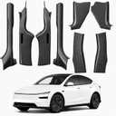 8PCS Door Sill Protector for Tesla Model Y Juniper 2025 2026, Carbon Fiber Texture Door Entry Guard Covers, Anti-Kick Anti-Scuff Full Coverage Threshold Trim, ABS Interior Accessories, Front & Rear