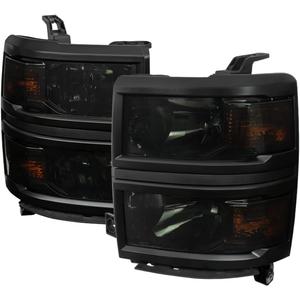 SPEC-D TUNING Smoke Headlights with Black Trim Compatible with 2014-2015 Chevy Silverado 1500 Left + Right Pair Head Lights Lamp Assembly