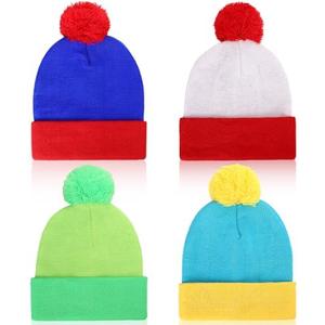 Shinymoon 4 Pcs Halloween Costume Knit Pom Beanie Hat Character Cosplay Headwear Knitted Pompom Cuff Women Men's Novelty Winter Beanies Fashion Warm