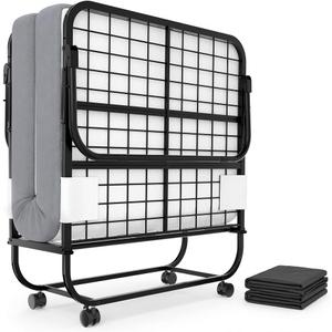 Rollaway Bed with Mattress for Adults, Folding Bed with Memory Foam Mattress and Sturdy Metal Frame, Cot Size Portable Guest Bed on Wheels with Storage Cover, 75” x 31” | Washable Cover, Lockable Wheels