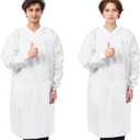 10 Pack SMS Disposable Lab Coats for Adults, Blue, Knee-Length, 2 Pockets, 50 GSM Knit Cuffs & Collar, XXL (White)