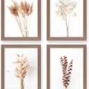 heilkee Boho Wall Art Pampas Grass Decor Fall Farmhouse Decorations Botanical Prints Beige Room Aesthetic Neutral Bathroom Kitchen Bedroom Set of 4(Brown Framed, 8x10in)