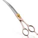 Fenice Peak Professional Curved Dog Grooming Scissors 8'' Rose Gold 440C Stainless Steel Pet Cutting Shears Safety Trimming Shearing for Dogs Cats