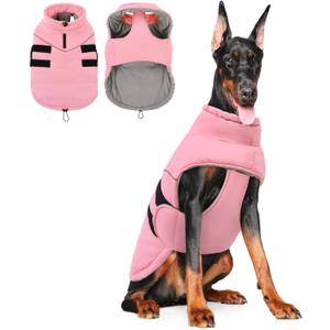 Peferhouse Dog Warm Winter Coats for Large Dogs Female, Dog Cold Weather Coat Dog Windproof Reflective Jacket with Harness Hole Thick Dog Vest Jacket Pink 4XL