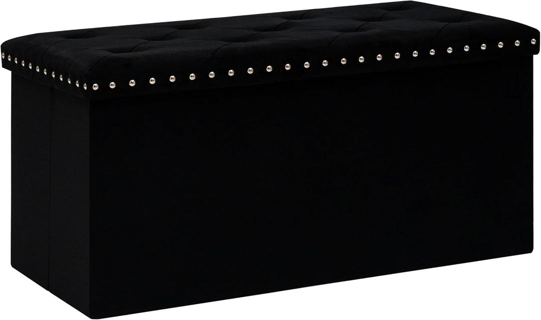 B FSOBEIIALEO Storage Ottoman Cube Folding Tufted Ottomanse, Storage Boxes Footrest for Bedroom, Luxury Velvet Fabric 30 * 15 * 15 Inches Black
