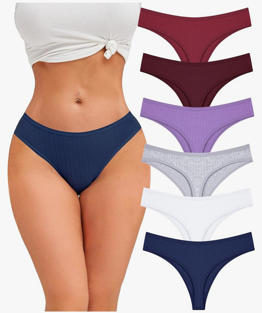 FINETOO Cotton Thongs for Women Soft Low Rise Sexy Thong Ladies Panties Womens Underwear 6 Pack Size M