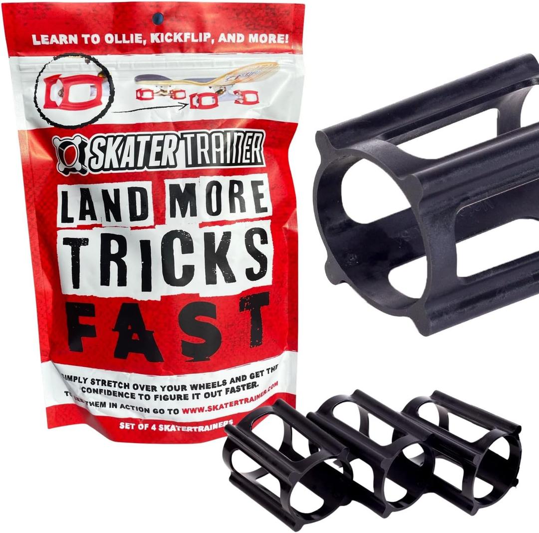 SkaterTrainers- Skateboard Tricks Fast No Experience Needed- Fun, Safe, and Easy- Ollies, Kickflips and More- All Ages- Accessories Make Great Stocking Stuffers Gifts for Teen Boys and Girls (Black)