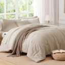 AMBERSPACE King Size Comforter Set Beige, Tufted Boho Bedding Farmhouse Bed Set, All Season 7 Pieces Bed in a Bag with Sheets, Pillowcases & Shams
