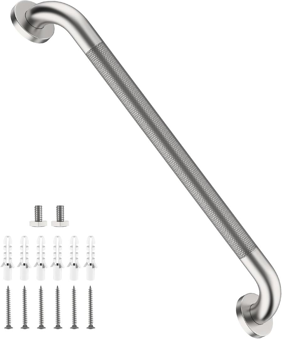 Chrome Grab Bar 36 Inch, iHansee Anti-Slip Bathroom Grab Bar w/Knurled Grip, Stainless Steel Long Safety Handrail for Toilet Bathtub Stair, Wall Mounted Shower Handle Handicap Bars for Elderly
