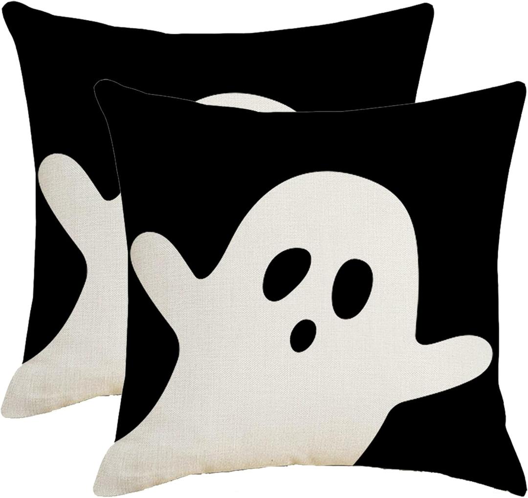 Halloween Pillow Covers 18x18 Set of 2,Ghost Halloween Pillows Decorative Throw Pillow Cover Linen Cushion Case for Home Sofa Couch Indoor Outdoor Halloween Decoration