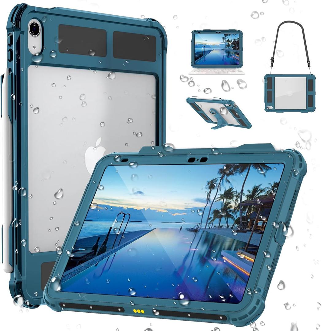 MRUOZRUI Table Waterproof Case Compatible with iPad (A16) 11th 2025/10th Gen 10.9 inch, Shockproof Drop Proof Full Body Cover Built-in Screen Protector, Pencil Holder, Stand, Shoulder Strap Teal