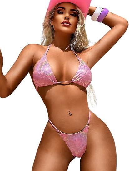 Sparkly String Bikini, High Cut Thong, 2 Piece Sexy Swimsuit, Size: 4-6